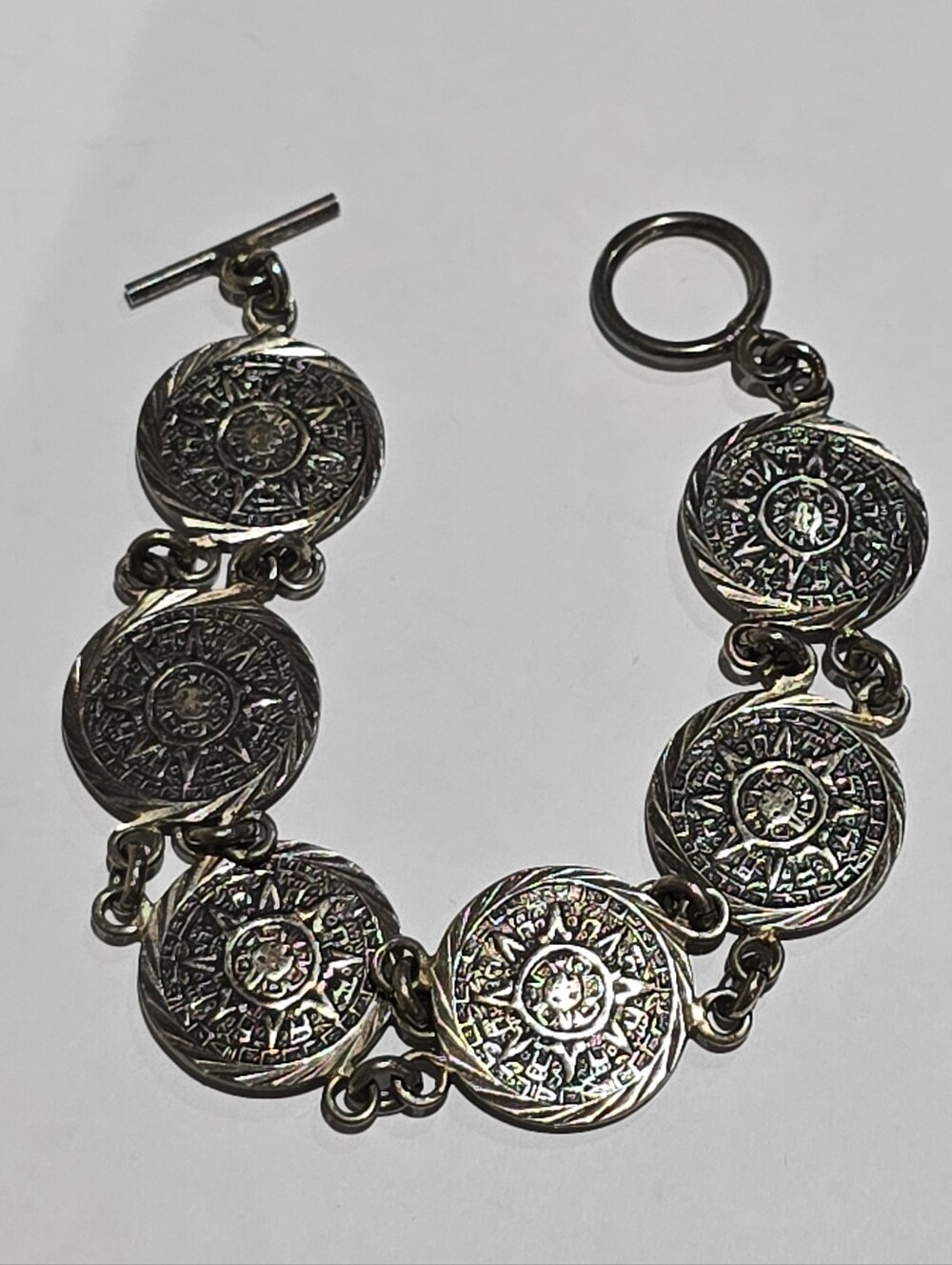MEXICO Vintage Silver Bracelet Aztec Mayan Sun Link